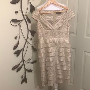 Adrianna Papell Occasions Metallic Gold Tiered Dress